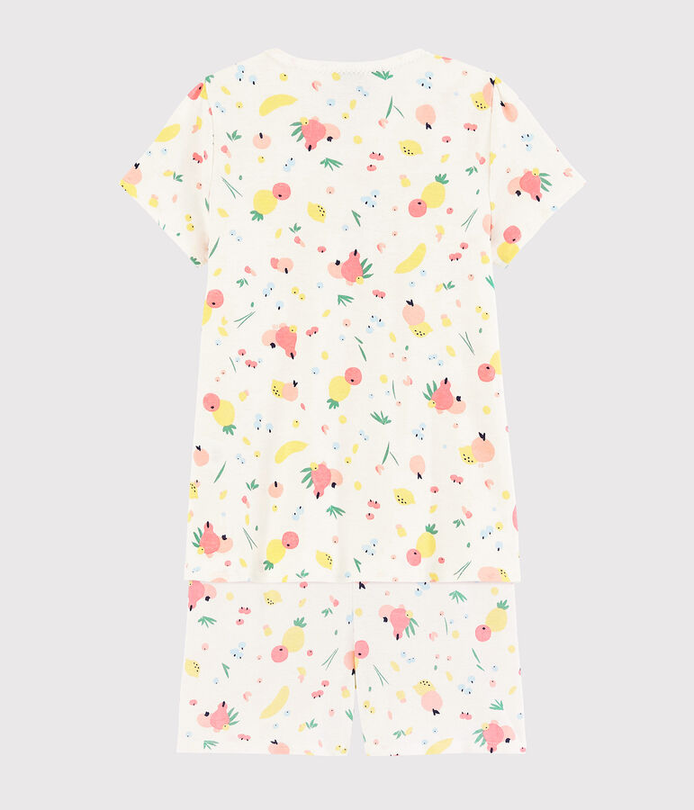 Pijama corto con estampado de frutas de verano de ni&ntilde;a de algod&oacute;n ecol&oacute;gico blanco/multicolor