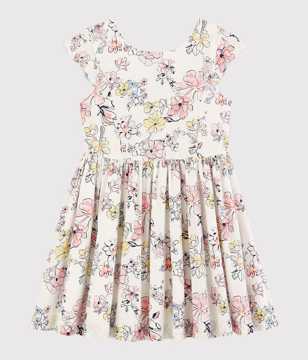 Vestido de celebraci&oacute;n de popelina de ni&ntilde;a blanco/multicolor