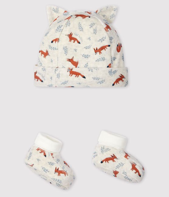 Juego de gorrito y patucos de zorro de terciopelo para bebé niño beige MONTELIMAR/blanco MULTICO