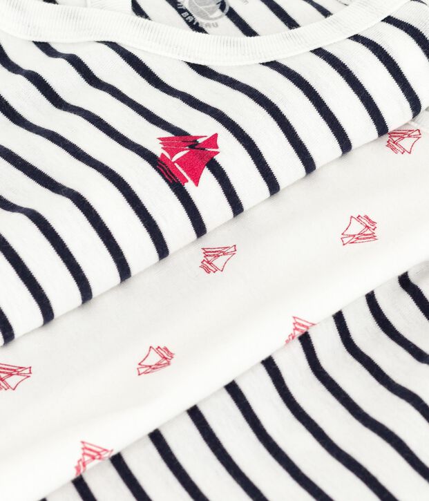 Conjunto de 3 piezas con marinera y body con estampado de barcos para beb&eacute; blanco/azul