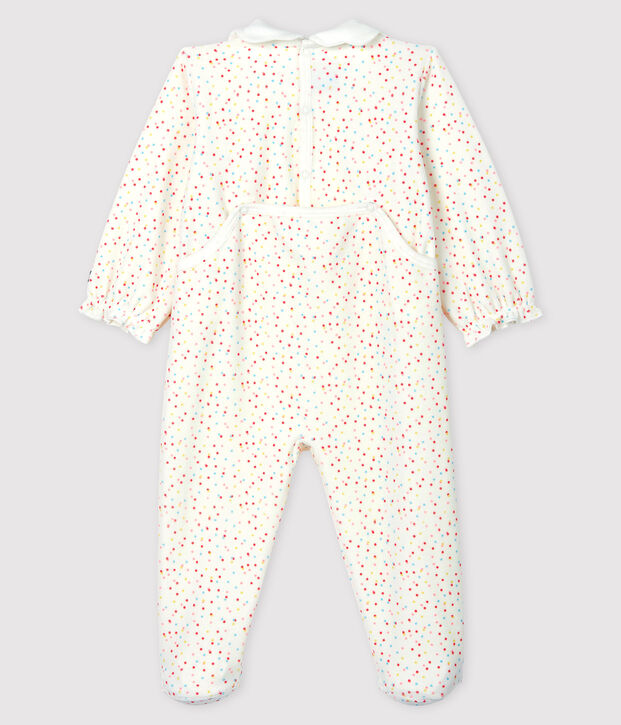 Pijama enterizo de peque&ntilde;os lunares de colores de beb&eacute; ni&ntilde;a en terciopelo blanco/multicolor