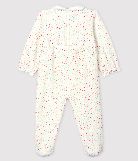 Pijama enterizo de pequeños lunares de colores de bebé niña en terciopelo blanco MARSHMALLOW/blanco MULTICO