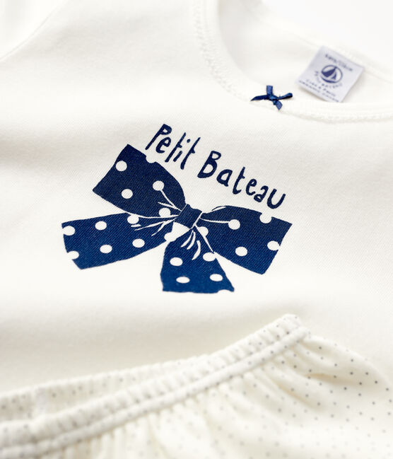 Pijama de lunares de niña de algodón orgánico blanco MARSHMALLOW/azul MEDIEVAL