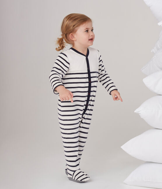 Pelele de terciopelo para bebé unisex blanco MARSHMALLOW/azul SMOKING