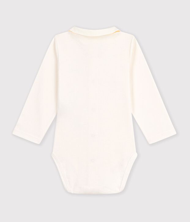 Body liso de manga larga de algod&oacute;n con cuello bordado para beb&eacute; azul/azul