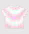 Camiseta de algodón/lino de rayas de mujer blanco MARSHMALLOW/rosa BOHEME