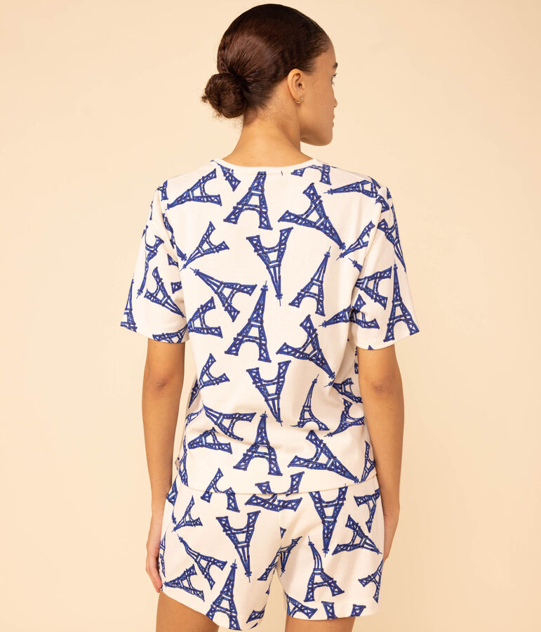 Pijama corto de algod&oacute;n Par&iacute;s para mujer crudo/multicolor