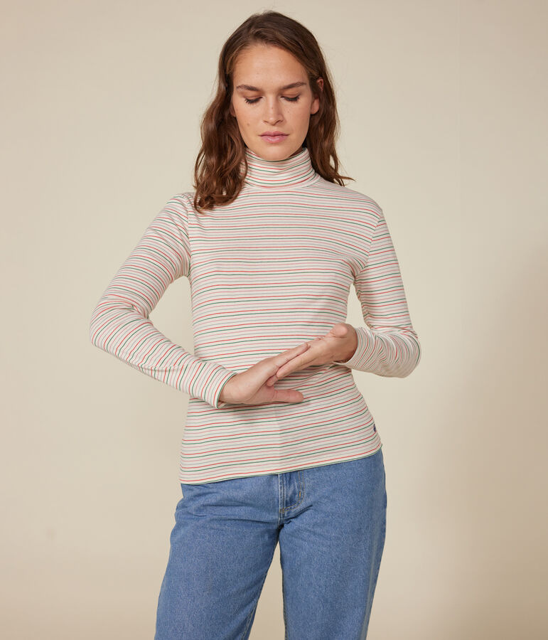 Camiseta Iconique de cuello vuelto de algod&oacute;n para mujer crudo/multicolor