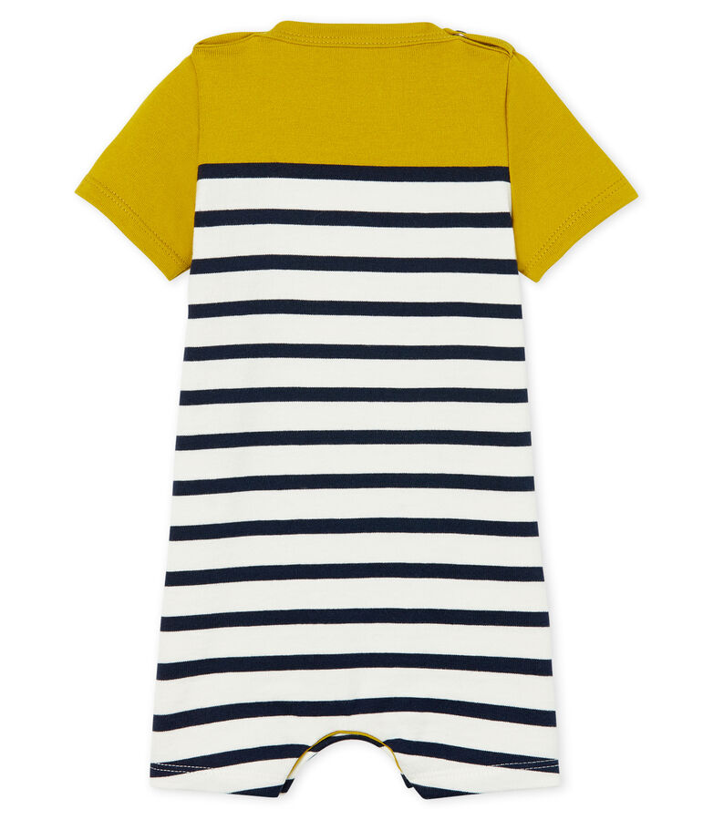 Mono corto de punto grueso con rayas para beb&eacute; ni&ntilde;o verde/blanco/azul