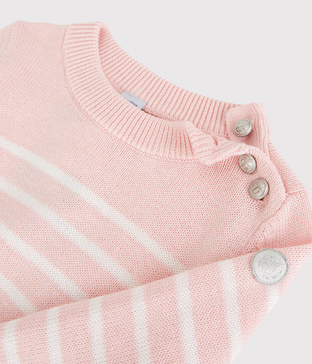 Jersey de lana y algod&oacute;n para ni&ntilde;a rosa/blanco