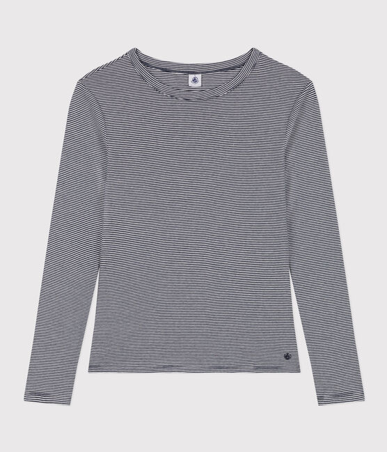 Camiseta Iconique de manga larga de punto a rayas para mujer azul SMOKING/blanco MARSHMALLOW