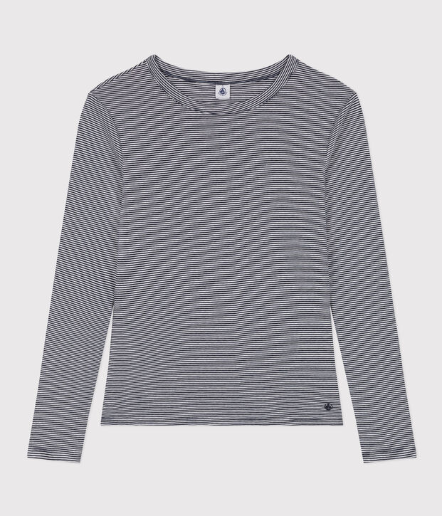 Camiseta Iconique de manga larga de punto a rayas para mujer azul/blanco