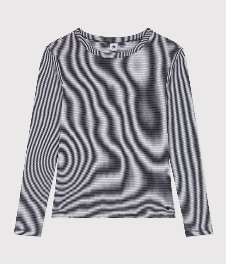 Camiseta Iconique de manga larga de punto a rayas para mujer azul/blanco