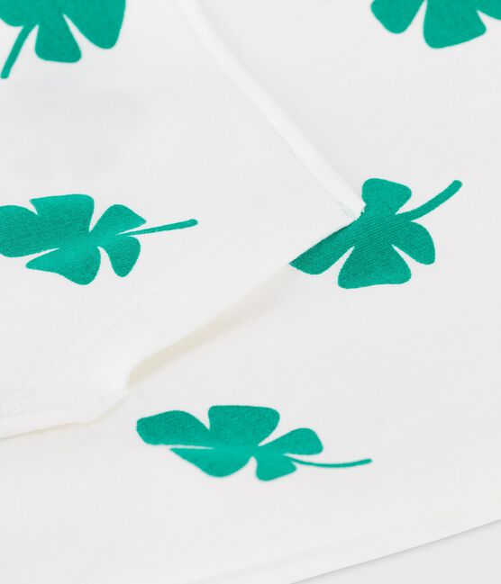 Sudadera con capucha de muletón de niño blanco MARSHMALLOW/verde GAZON