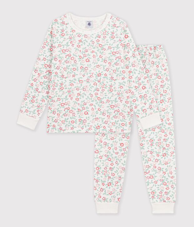 Pijama infantil de mulet&oacute;n con flores blanco/multicolor