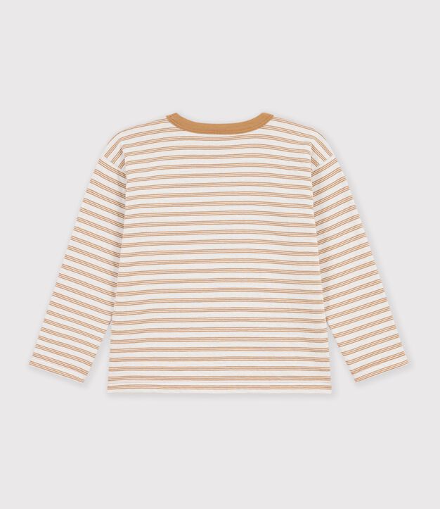 Camiseta infantil de manga larga a rayas beige/crudo/beige