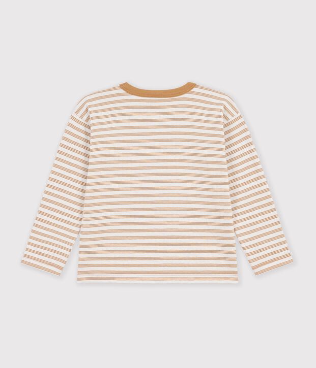 Camiseta infantil de manga larga a rayas beige/crudo/beige