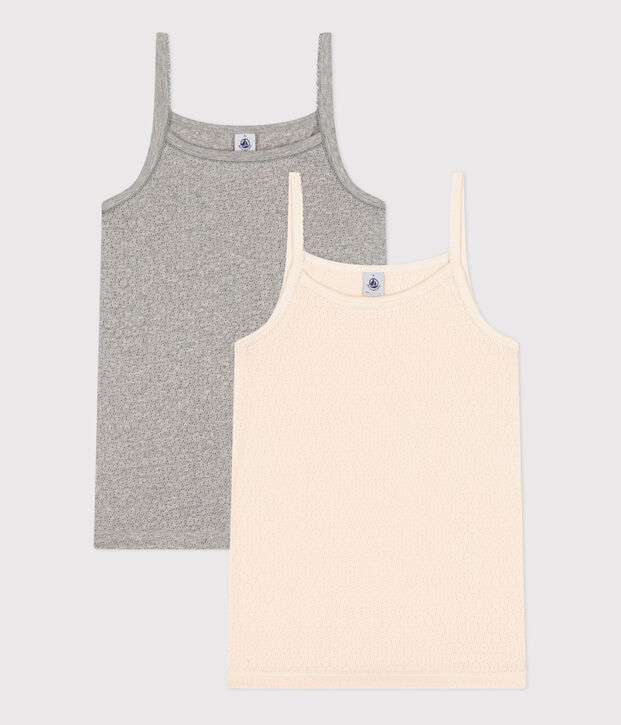Juego de 2 camisetas de tirantes de algod&oacute;n calado para mujer multicolor