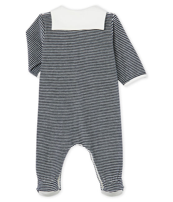 Pelele de terciopelo para bebé niño azul SMOKING/blanco MARSHMALLOW
