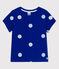 Camiseta de manga corta de algodón/lino de niña azul SURF/blanco MARSHMALLOW