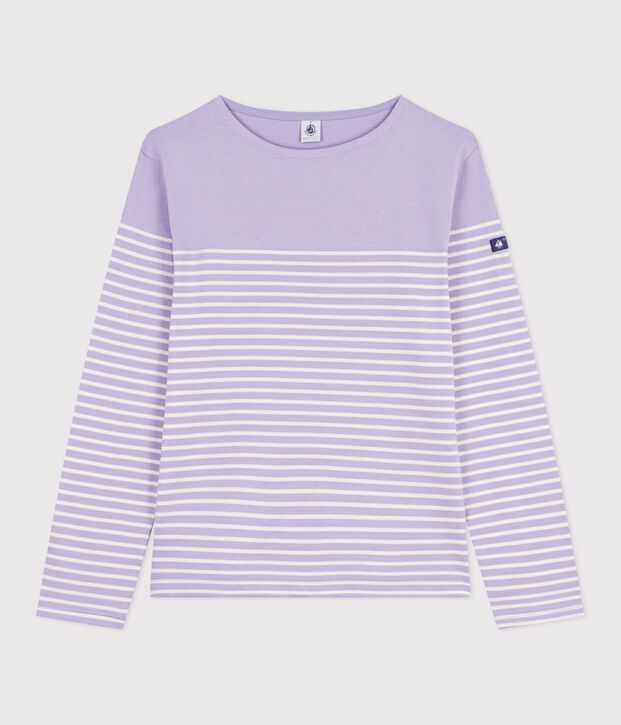 Camiseta marinera de algod&oacute;n para mujer violeta/crudo