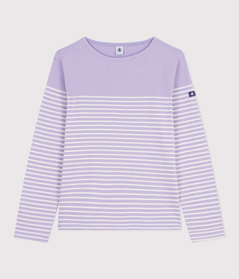Camiseta marinera de algod&oacute;n para mujer violeta/crudo