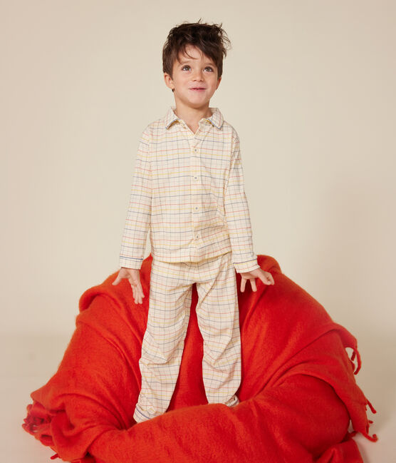 Pijama infantil de algodón con estampado de cuadros blanco AVALANCHE/ MULTICO