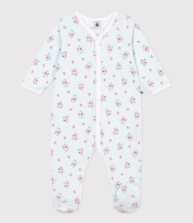 Pijama de algod&oacute;n con estampado floral para beb&eacute; blanco/multicolor
