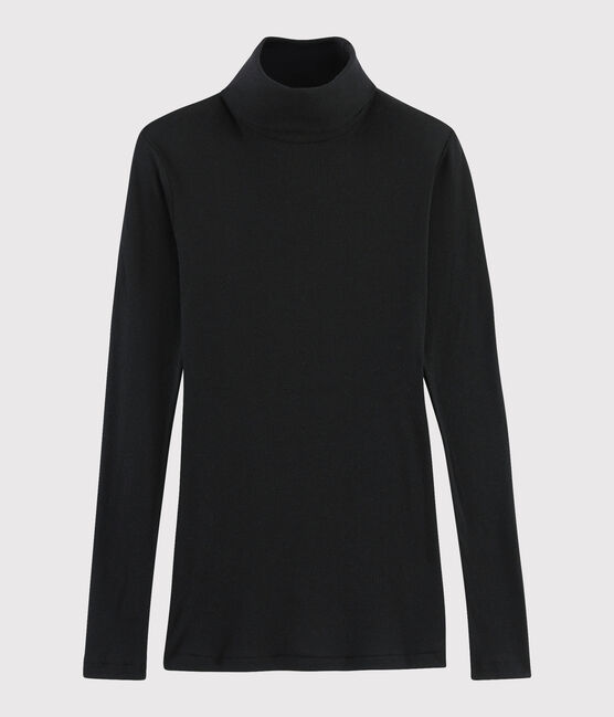 Prenda de cuello cisne de lana y algodón de mujer negro NOIR