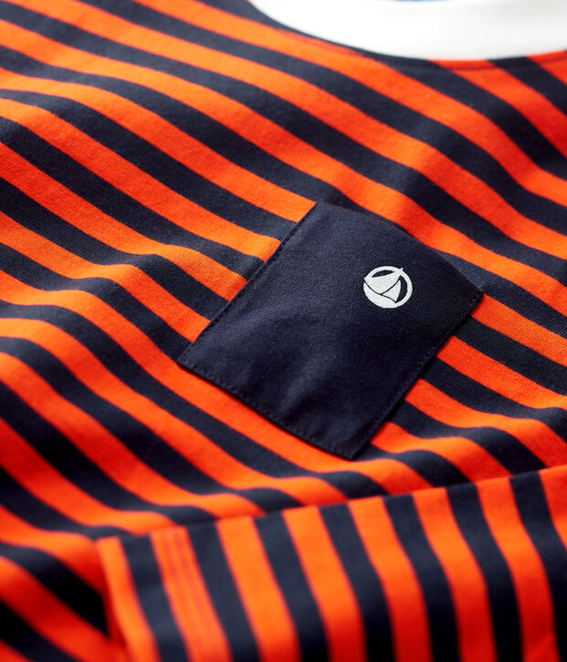 Camiseta de manga larga de algod&oacute;n de ni&ntilde;o azul/naranja