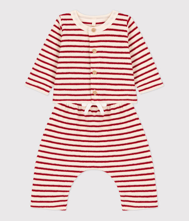 Conjunto de beb&eacute; de 2 piezas a rayas de rizo de beb&eacute; crudo/rojo