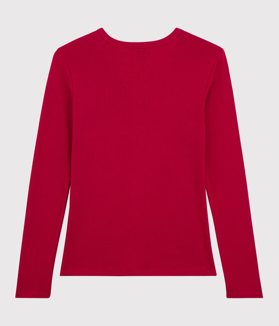 Camiseta de cuello de pico emblemática de algodón de mujer rojo TERKUIT