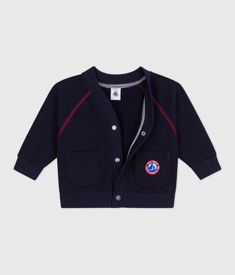 C&aacute;rdigan de algod&oacute;n liso con costuras en contraste para beb&eacute; azul