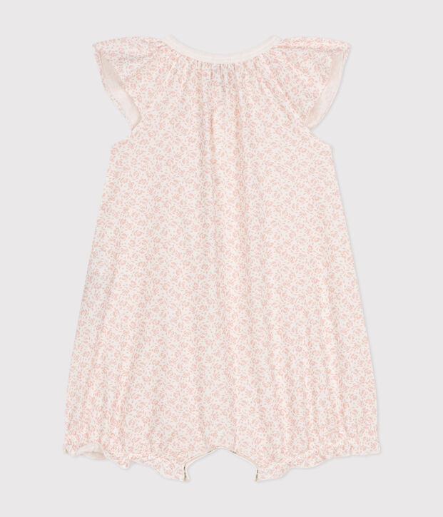 Mono corto de algod&oacute;n estampado de flores para beb&eacute; blanco/rosa