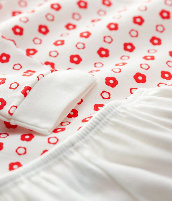 Camisón de flores con estampado de flores gráficos de niña de algodón orgánico blanco MARSHMALLOW/ SPICY