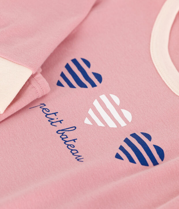 Pijama infantil liso de manga larga de algod&oacute;n rosa