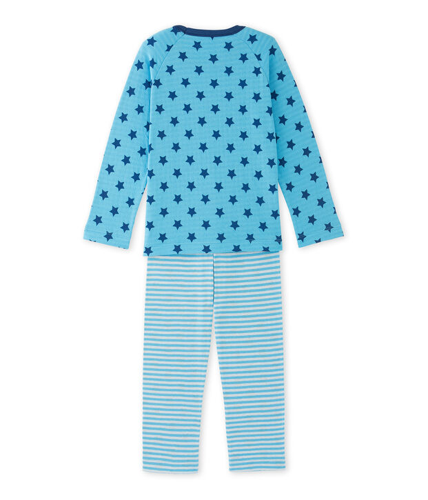 Pijama de t&uacute;bico estampado / de rayas para ni&ntilde;o azul/azul