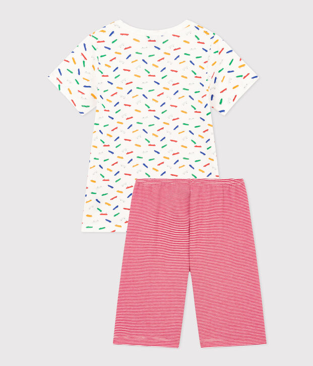 Pijama infantil corto de algod&oacute;n blanco/multicolor