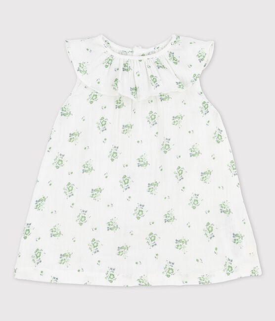 Vestido para bebé de manga corta con estampado de flores de gasa de algodón ecológico  blanco MARSHMALLOW/blanco MULTICO