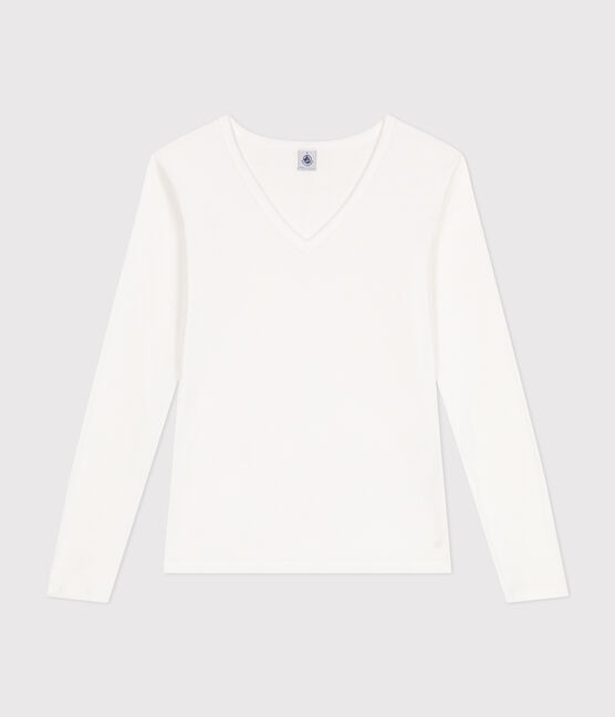 Camiseta Iconique de manga larga de algodón liso para mujer blanco ECUME