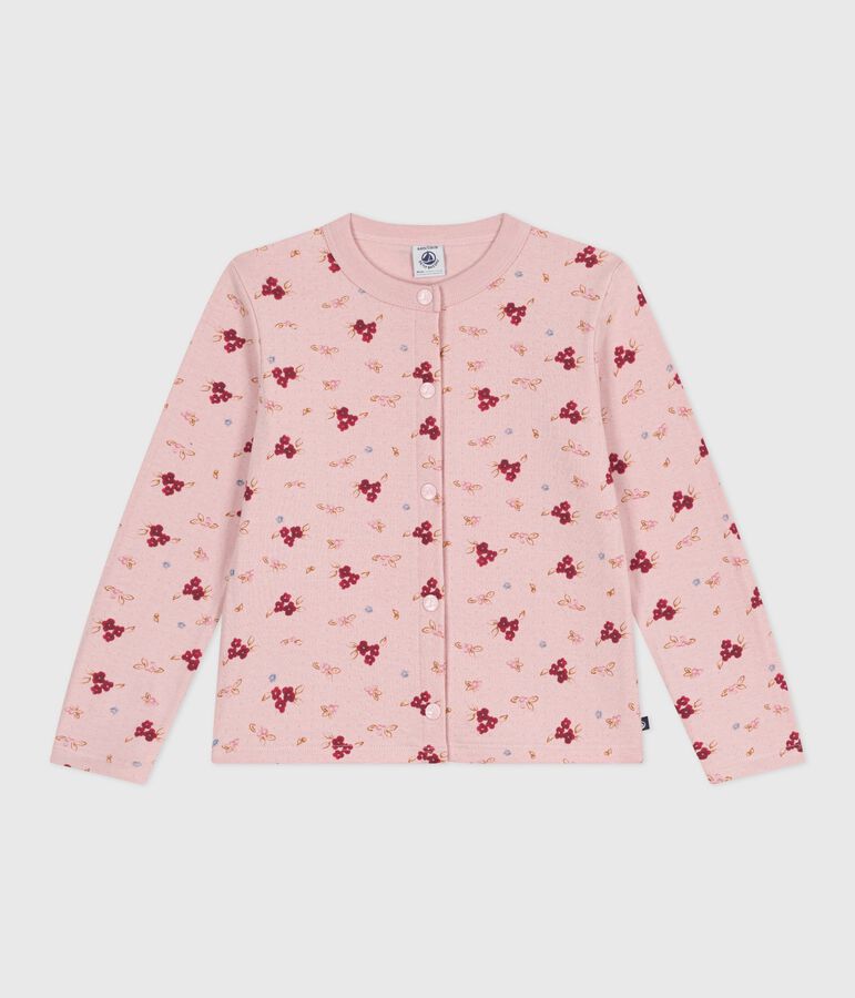 C&aacute;rdigan infantil de algod&oacute;n estampado rosa JOLI/blanco MULTICO