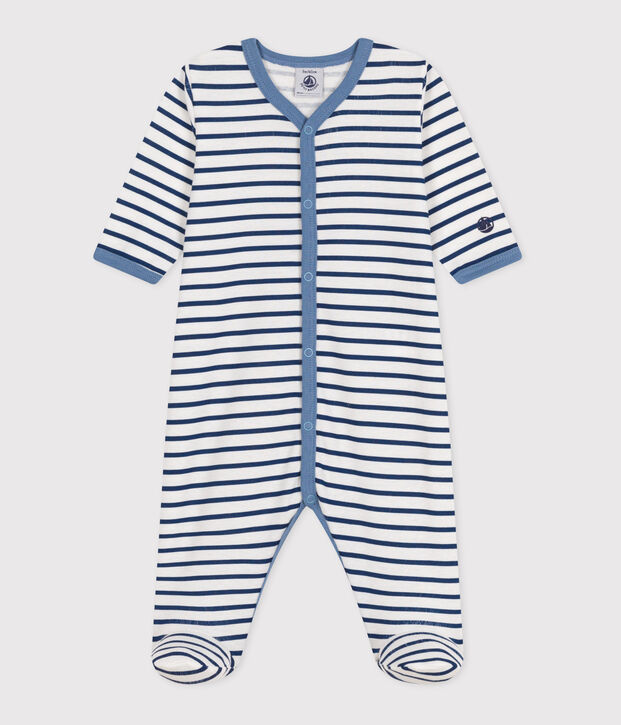 Pijama de algod&oacute;n a rayas para beb&eacute; blanco/azul/multicolor