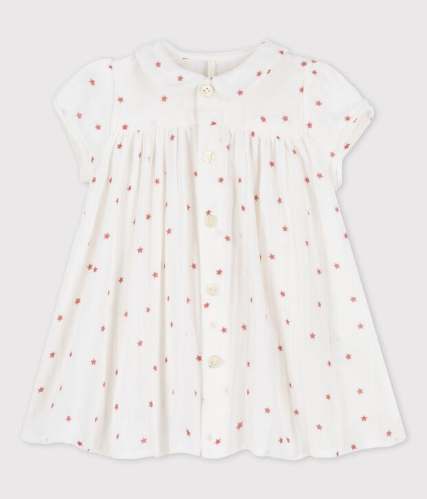 Vestido de manga corta de gasa de algod&oacute;n ecol&oacute;gico para beb&eacute; blanco/marron