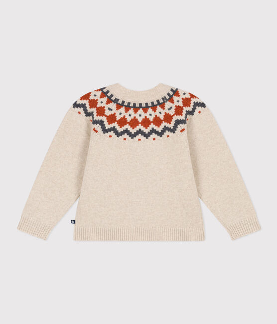Cárdigan de jacquard de lana y algodón de niña beige MONTELIMAR/blanco MULTICO