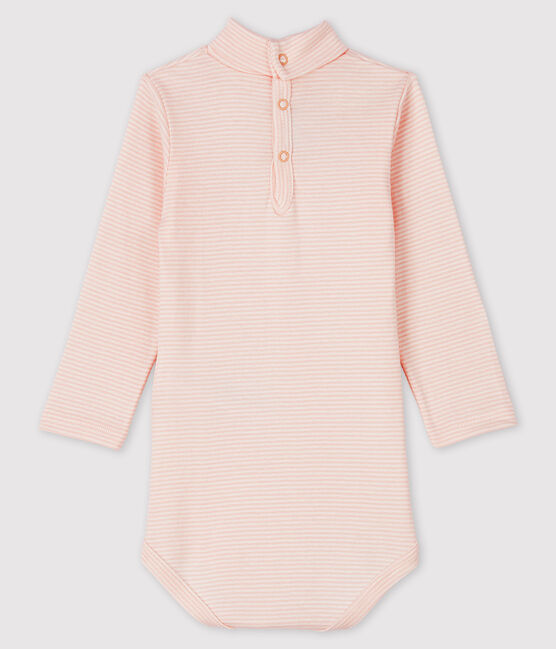 Bodi de manga larga con cuello de tortuga para bebé rosa MINOIS/blanco MARSHMALLOW