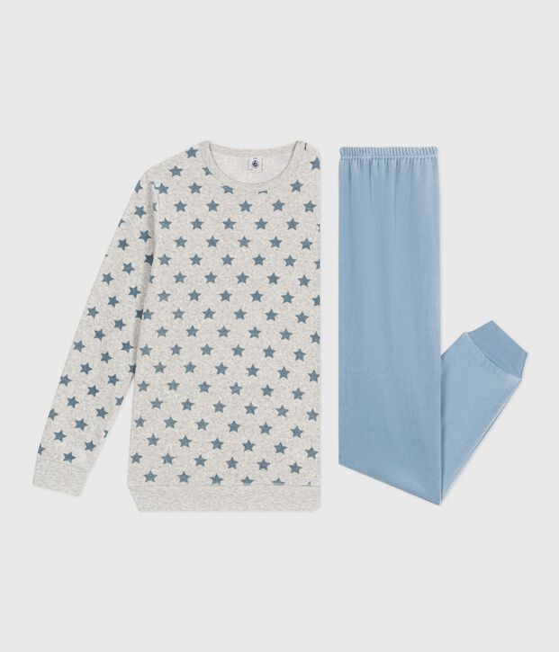 Pijama infantil de terciopelo con estampado de estrellas gris/azul