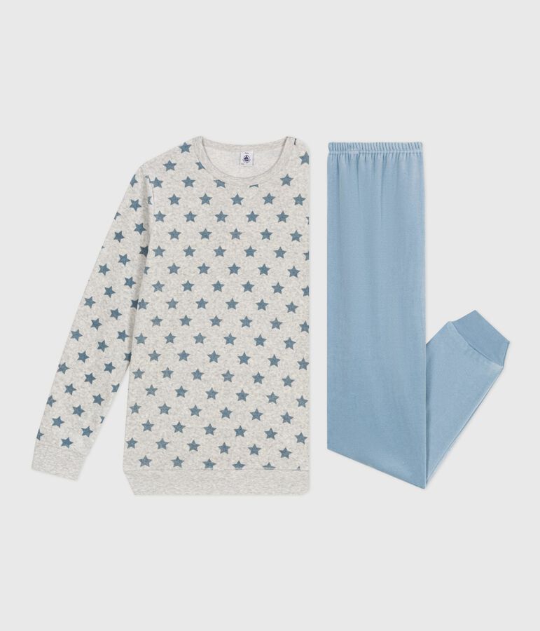 Pijama infantil de terciopelo con estampado de estrellas gris/azul