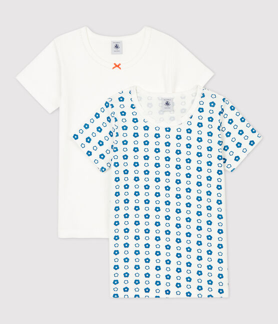 Juego de 2 camisetas de manga corta con estampado de flor gráfica de niña de algodón orgánico variante 1