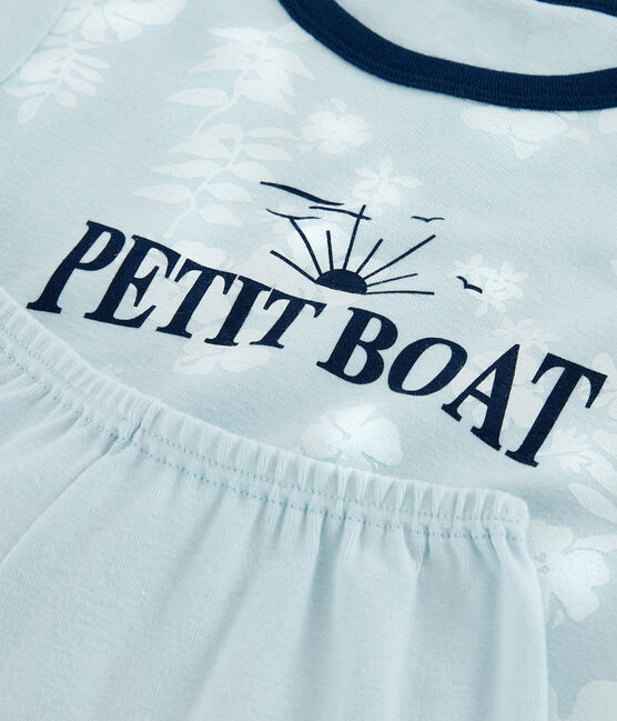 Pijama corto hawaiano azul de algodón de niño PLEINAIR/ MARSHMALLOW