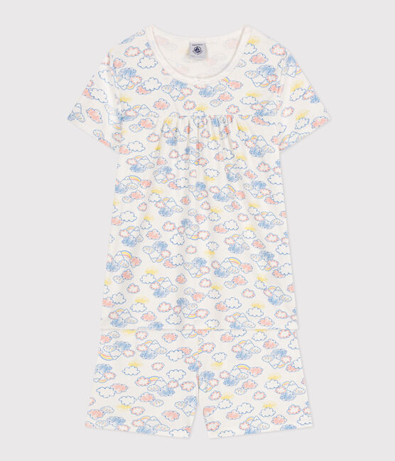 Pijama corto infantil con estampado de arcoíris de algodón  blanco MARSHMALLOW/blanco MULTICO